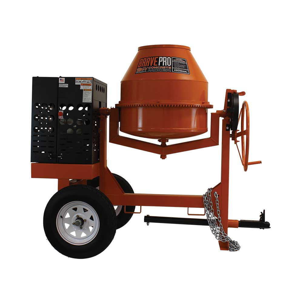 BravePro Concrete Mixer, 9 Cu. Ft. Steel Drum, Honda GX270, Model BRPCM109H