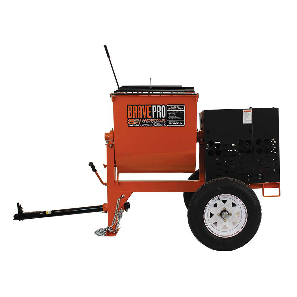 BravePro Mortar Mixer, 8 Cu. Ft. Steel Drum, Honda GX240, Model BRPMM108H