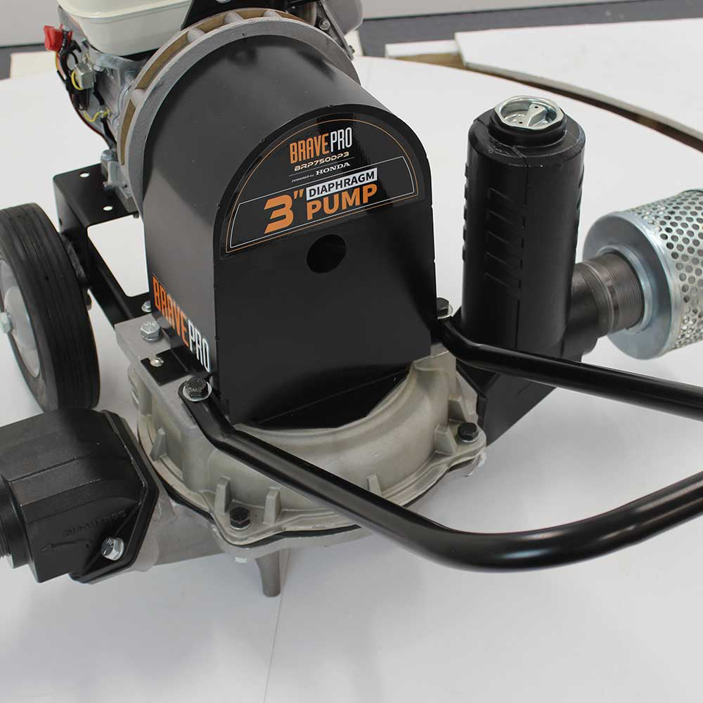 BravePro Diaphragm Pump, 3 In., 89 GPM, Self-Priming, Honda GX120, Model BRP750DP3