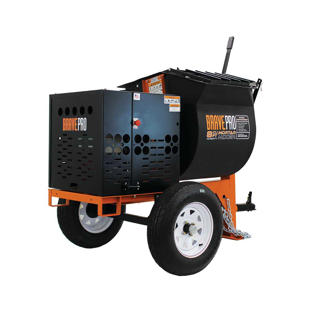 BravePro Mortar Mixer, 8 Cu. Ft. Poly Drum, Honda GX240, Model BRPMM208H