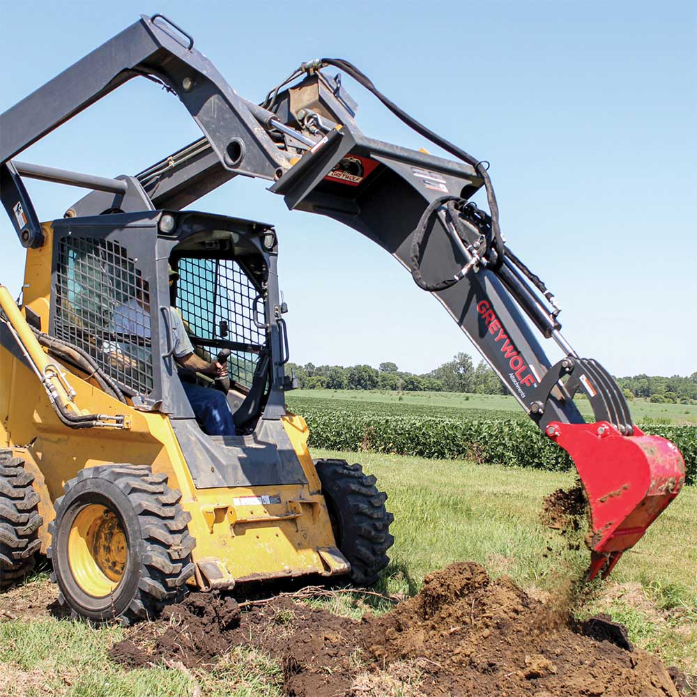 GREYWOLF Backhoe Attachment for Skid Steer Loaders, 12-In. Bucket, 6 Ft. 8 In. Dig Depth, Model 1065