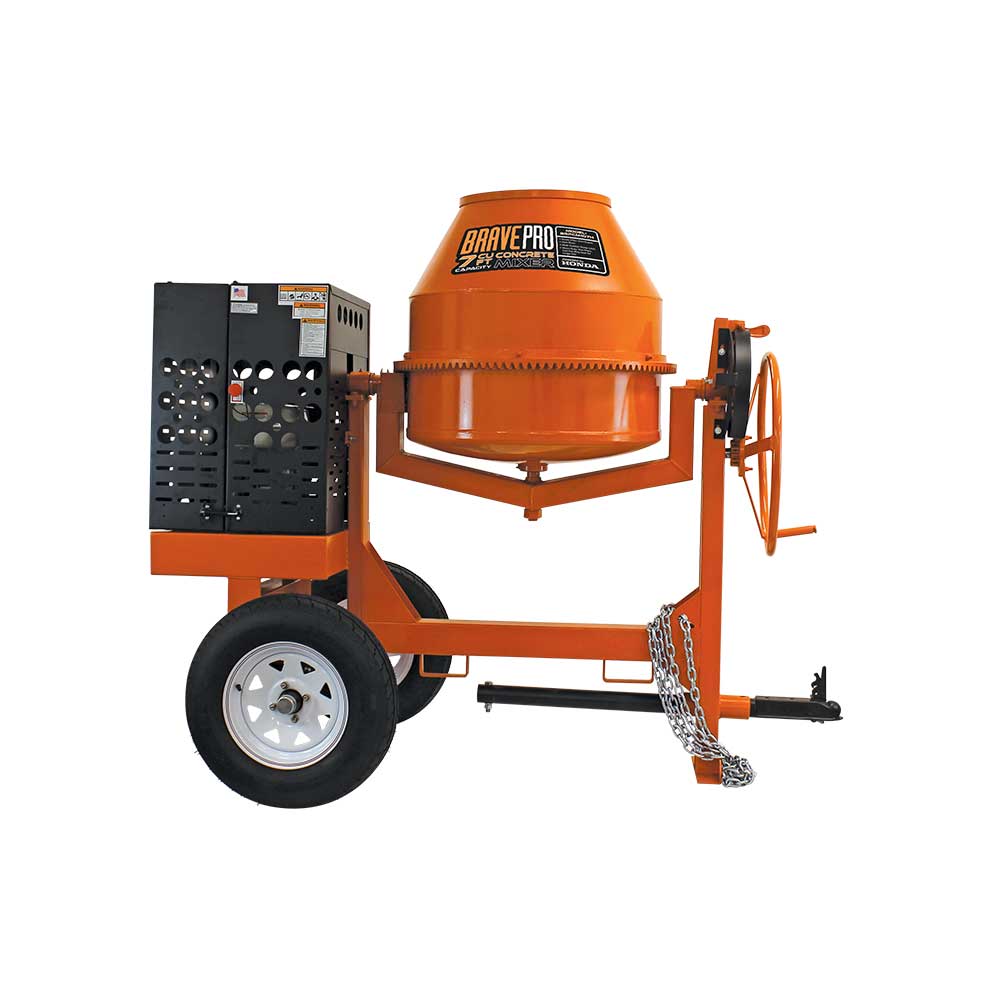 BravePro Concrete Mixer, 7 Cu. Ft. Steel Drum, Honda GX270, Model BRPCM107H