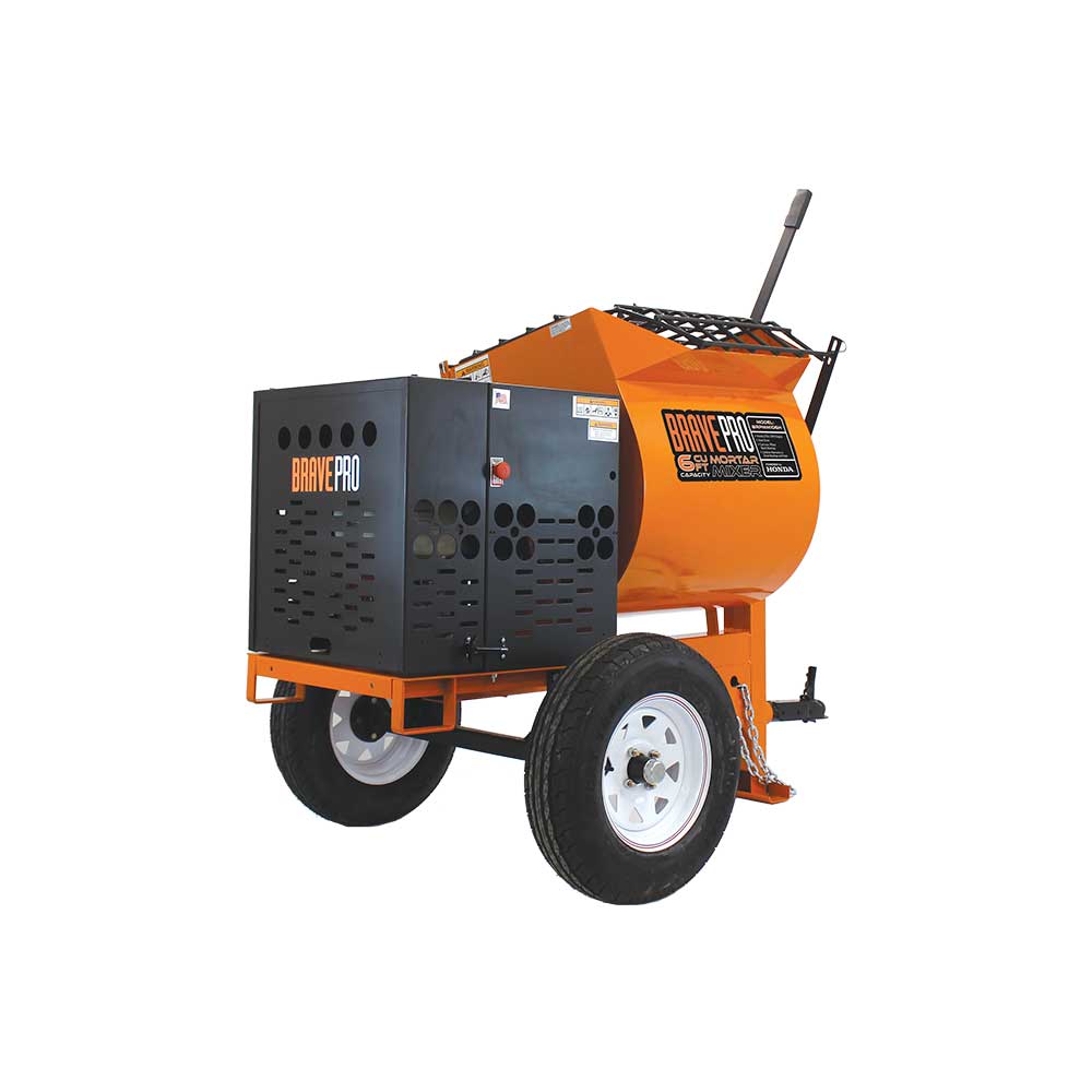 BravePro Mortar Mixer, 6 Cu. Ft. Steel Drum, Honda GX240, Model BRPMM106H