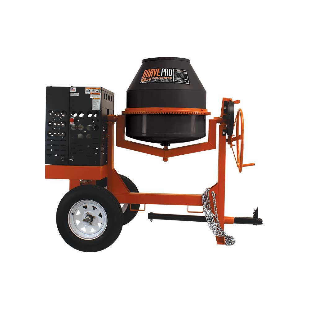 BravePro Concrete Mixer, 9 Cu. Ft. Poly Drum, Honda GX270, Model BRPCM209H
