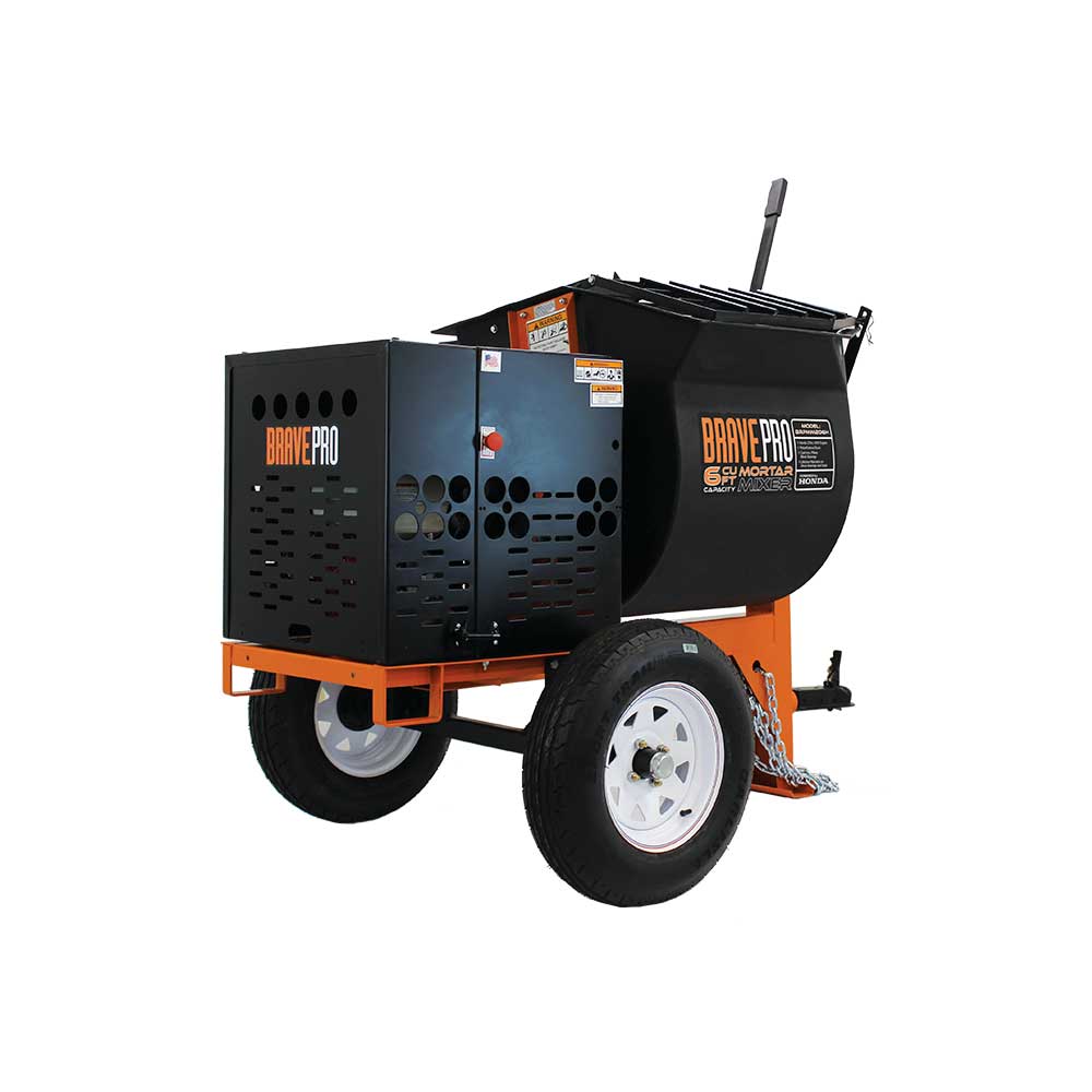 BravePro Mortar Mixer, 6 Cu. Ft. Poly Drum, Honda GX240, Model BRPMM206H