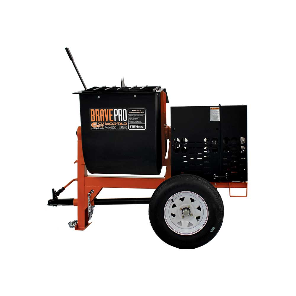 BravePro Mortar Mixer, 6 Cu. Ft. Poly Drum, Honda GX240, Model BRPMM206H