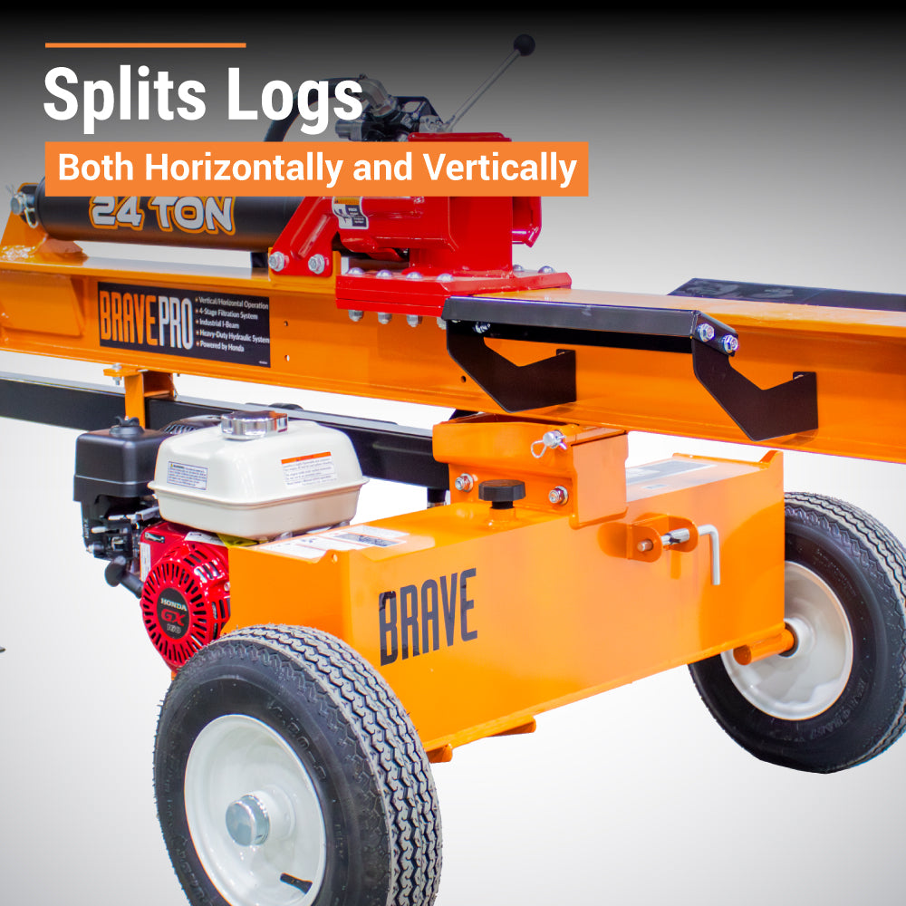 BravePro Log Splitter, 24-Ton, Horizontal and Vertical, 3,500 PSI, Honda GX160, Model VH1724GX