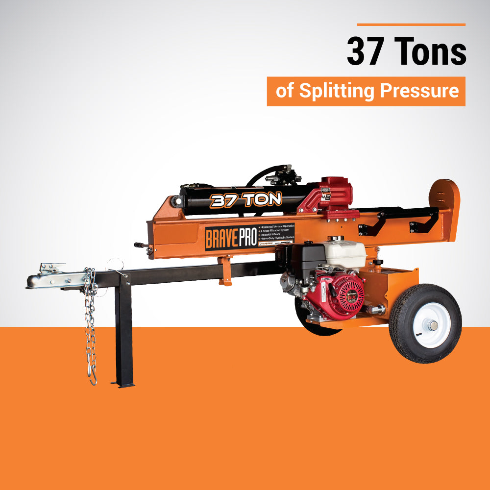 BravePro Log Splitter, 37-Ton, Horizontal and Vertical, 3,500 PSI, Honda GX270, Model VH1737GX