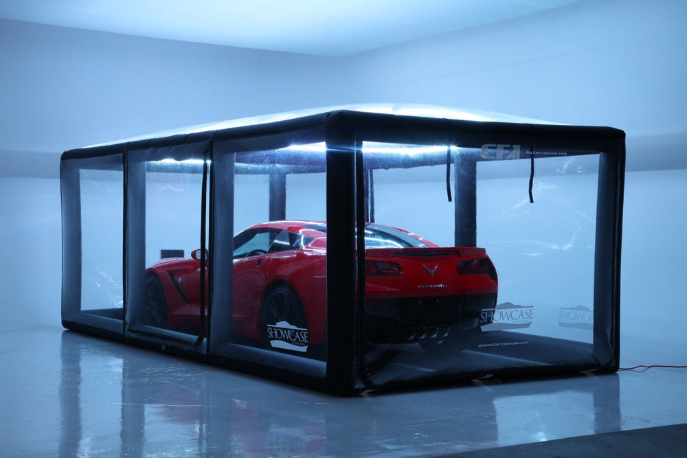 CarCapsule 18 ft CF1 Series ShowCase Indoor Capsule w/ Road Design Floor, IntelliCharger & LED Kit - CCSH18CF1