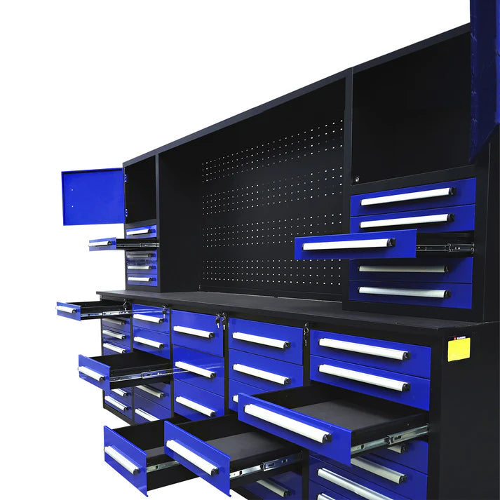 Chery Industrial 10ft Workbench Cabinet(40 Drawers, 2 Cabinets & 1 Pegboard) - WW000216
