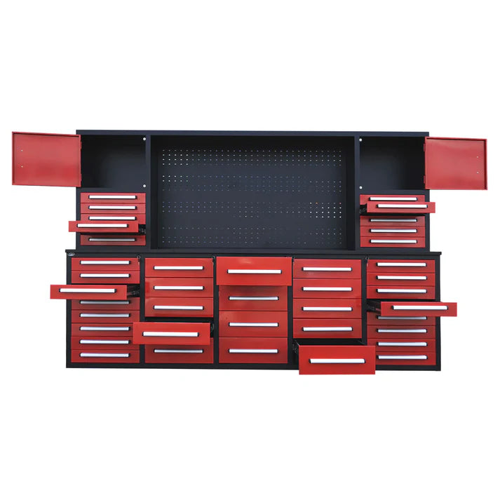 Chery Industrial 10ft Workbench Cabinet(40 Drawers, 2 Cabinets & 1 Pegboard) - WW000216