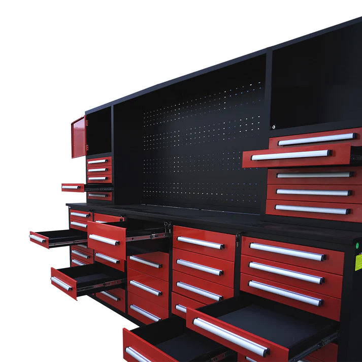 Chery Industrial 10ft Workbench Cabinet(40 Drawers, 2 Cabinets & 1 Pegboard) - WW000216