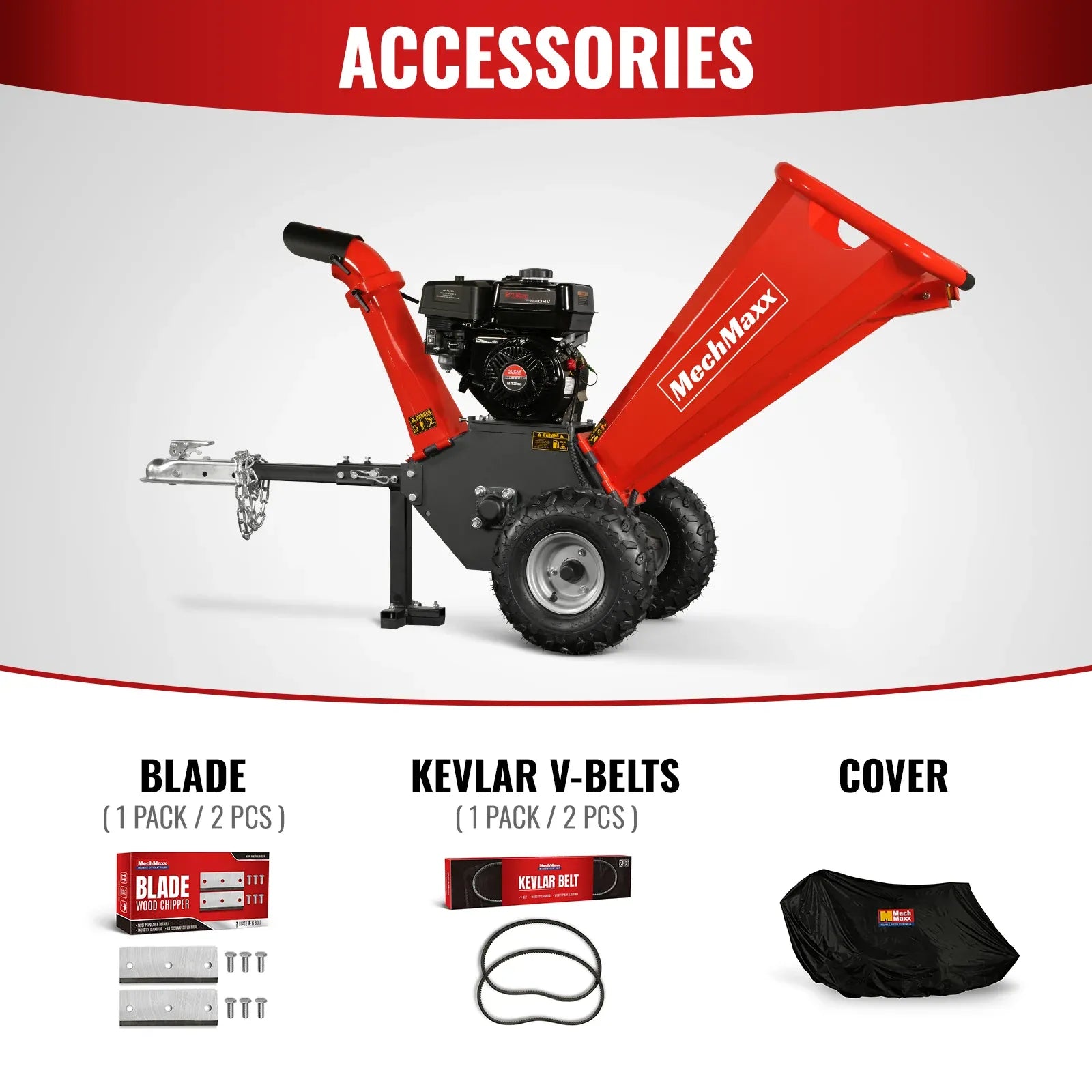 MechMaxx 4" 7HP 212cc DUCAR Gas Powered Wood Chipper with Tow Bar, Model GS650