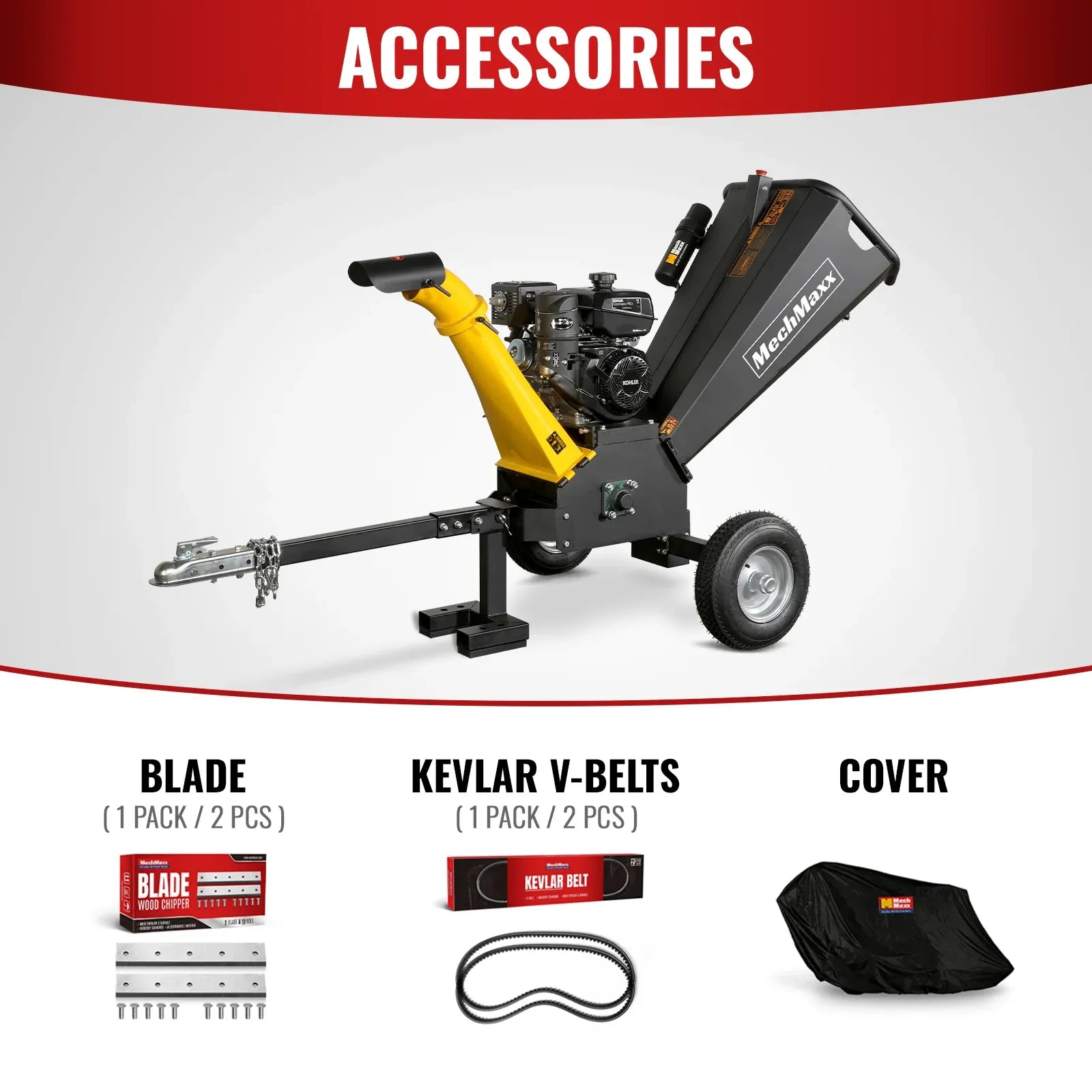 MechMaxx 5" 14HP 429cc KOHLER E-Start Gas Powered Wood Chipper, Model GS1500