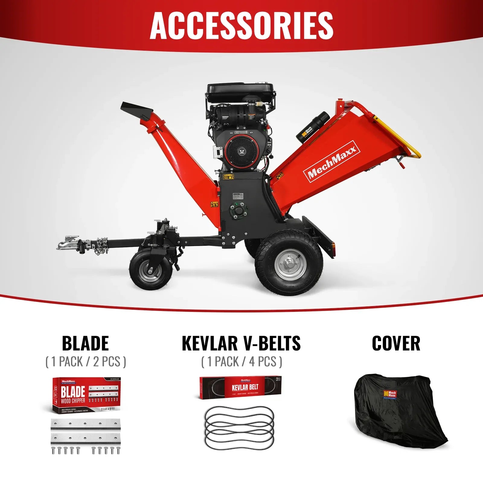 MechMaxx 8" 35HP 1000cc ZONSEN 4-Wheel Drum Wood Chipper with Taillight, Model B200