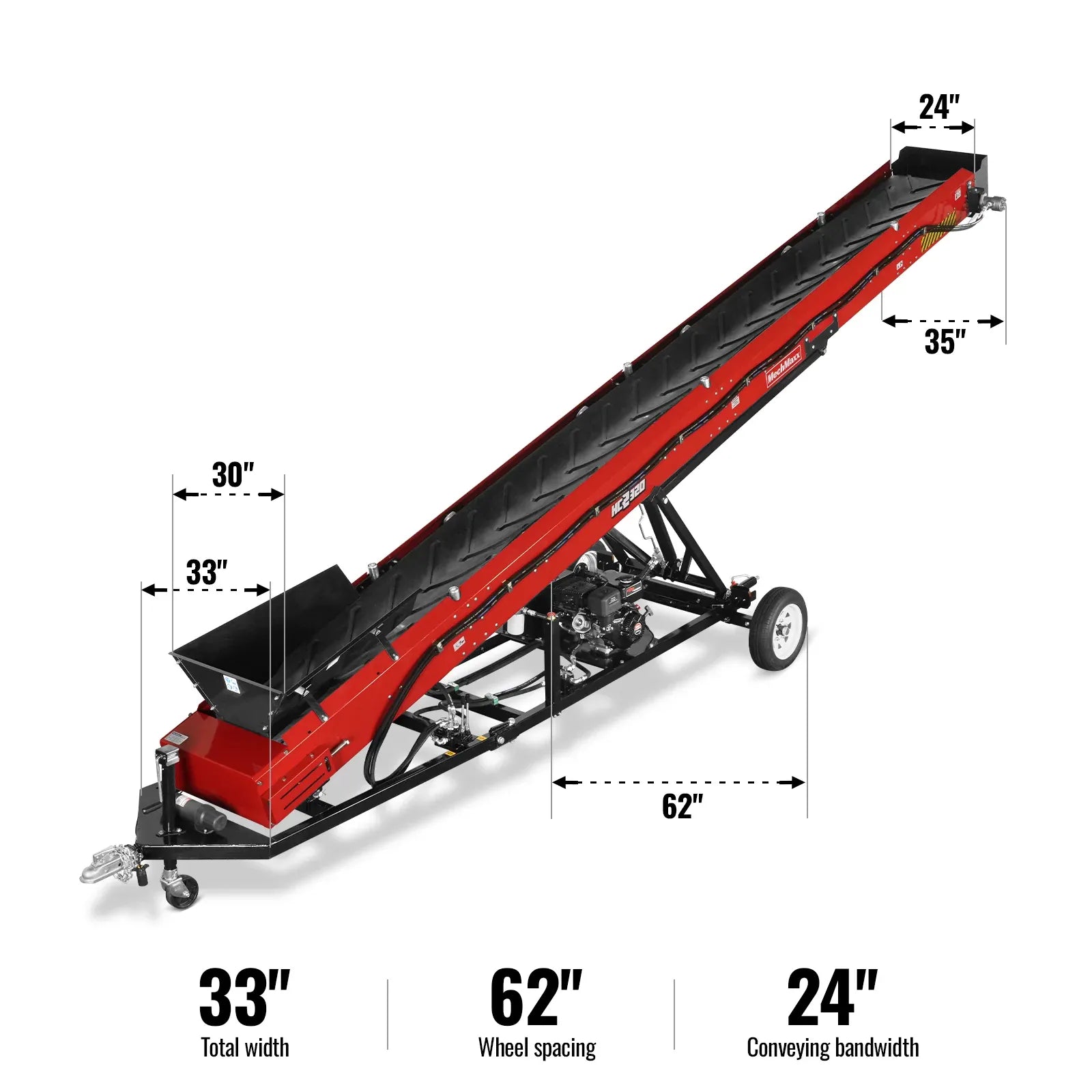MechMaxx Heavy Duty Conveyor with 9HP 270cc Engine, 180" Max Lift Height, 276" Length, Model HC2320