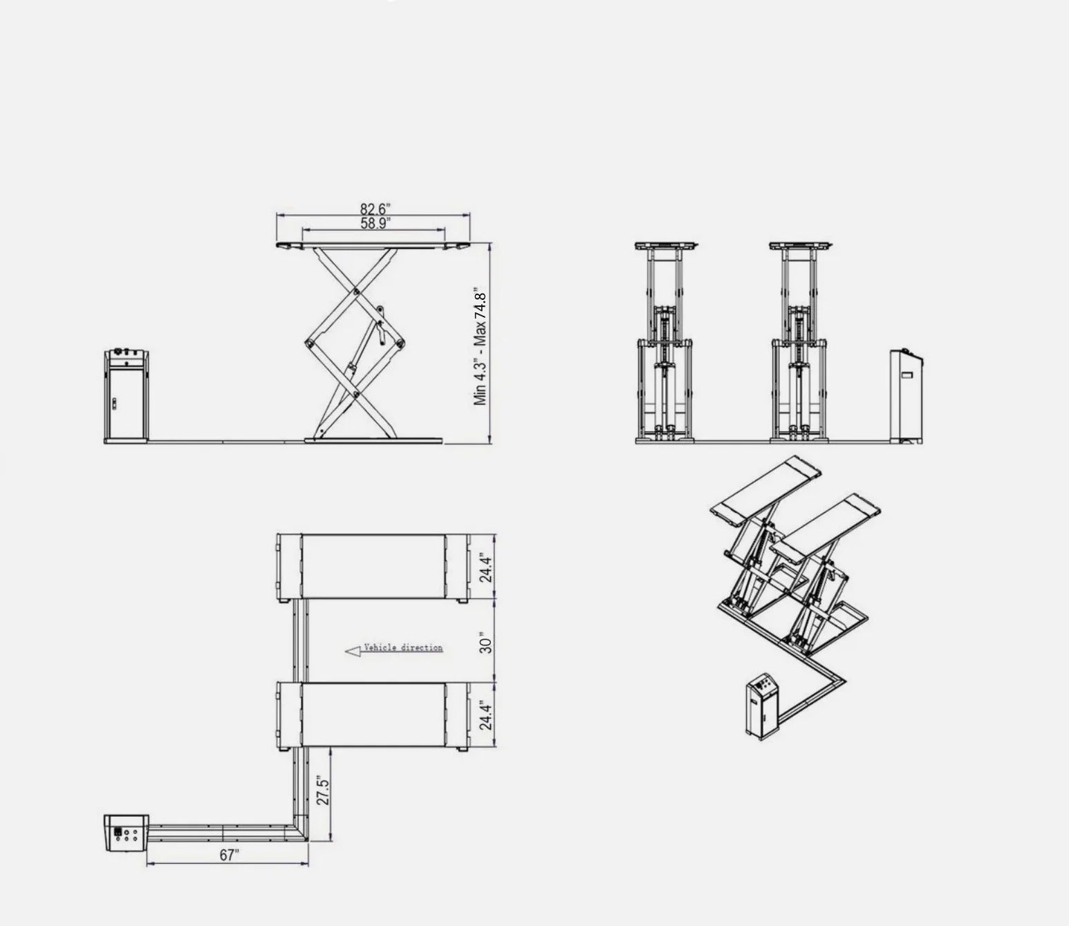 Katool KT-X95 8,000 lb Full-Rise Scissor Lift for Tire and Brake Service