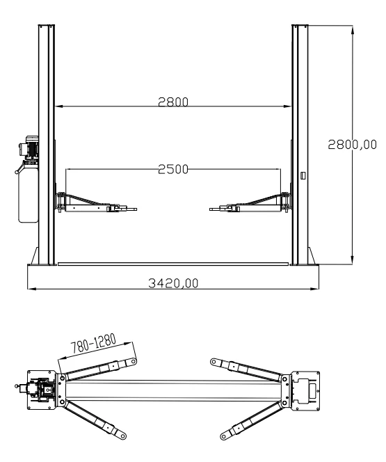 Katool KT-H105 10,000 lb 2-Post Vehicle Lift with Dual Hydraulic Cylinders