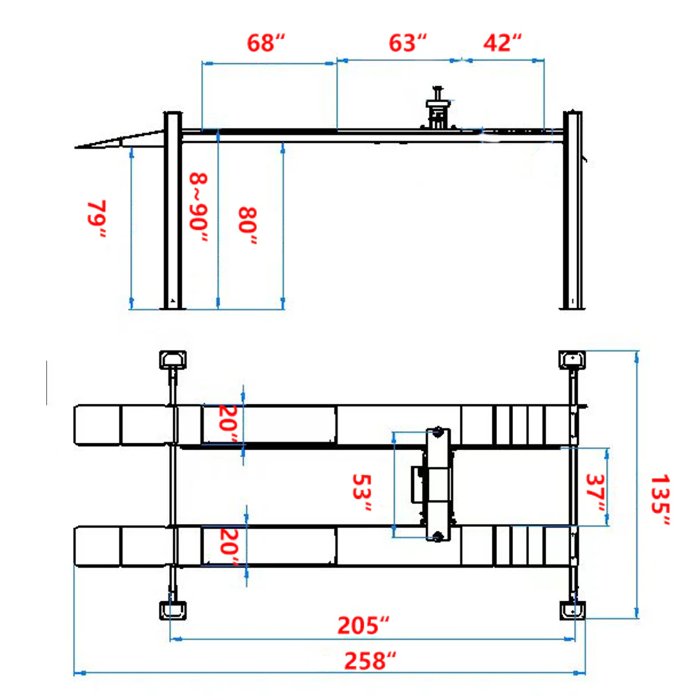 Katool KT-4H120X 12,000 lb Heavy-Duty 4-Post Car and Truck Lift with Rolling Jack