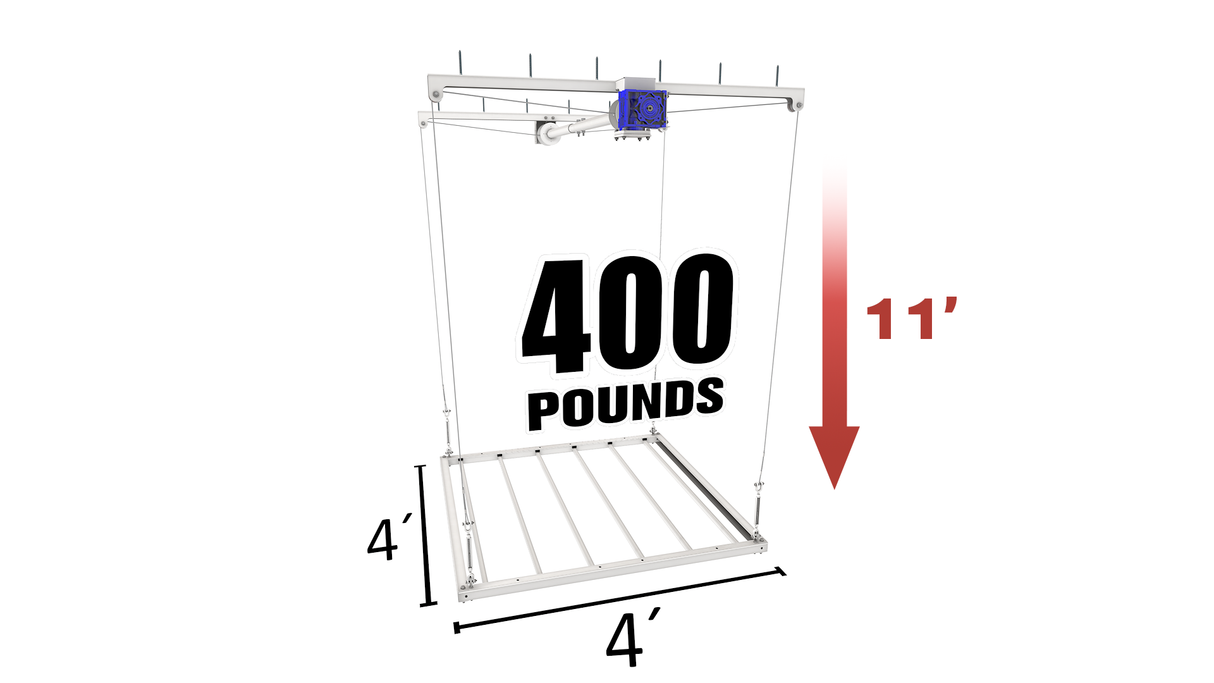 EZ Garage Storage E-Z Lift MAX 4 ft x 4 ft Overhead Storage Lift 11 ft Drop 400 lb - R4X4M