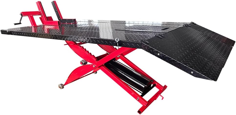 Katool KT-Moto150 1,000 lb Motorcycle Lift Table with Hydraulic Foot Pump and Side Extensions