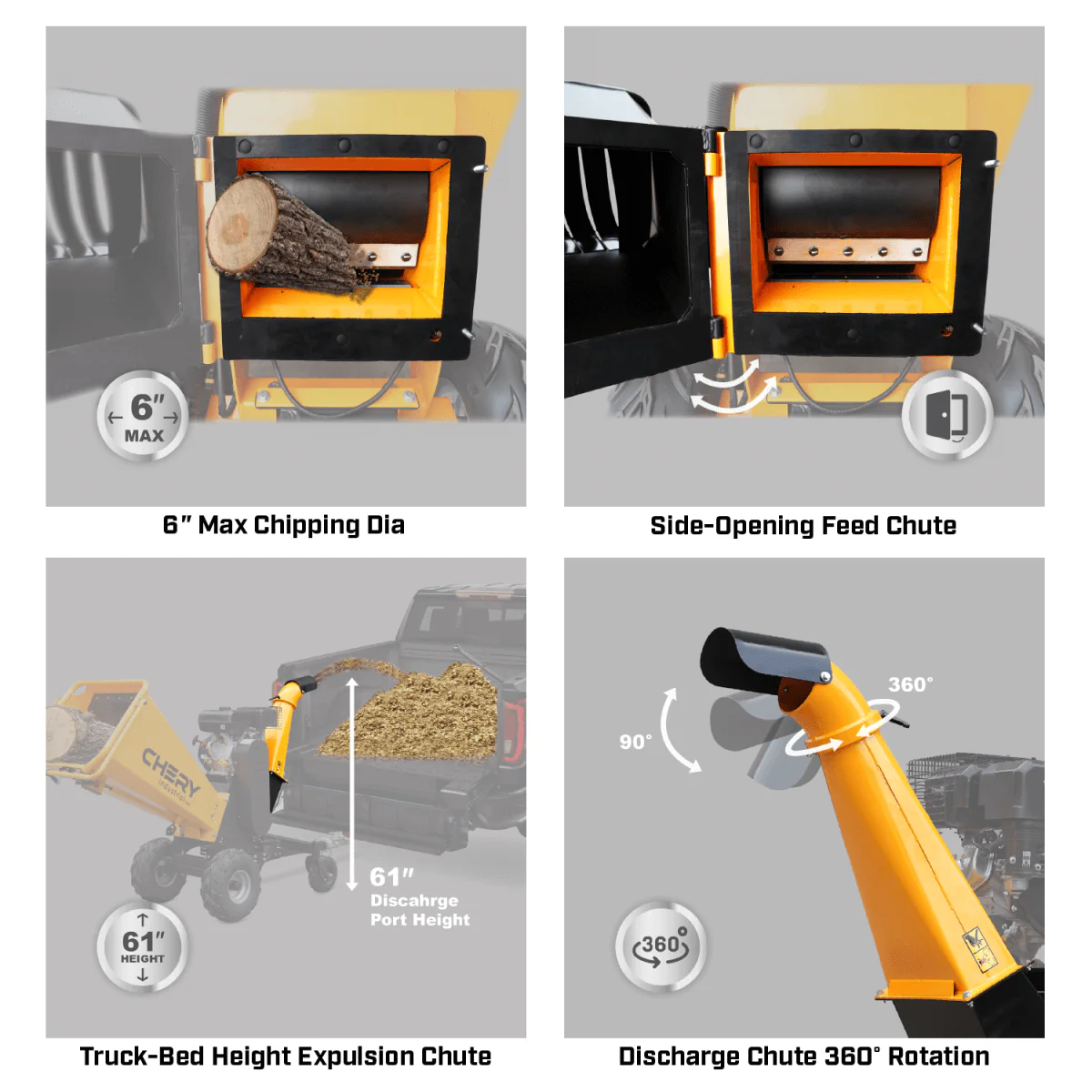 Chery Industrial 6" 15 HP 420cc Gas Powered Wood Chipper - YONWCDRGS350PRO