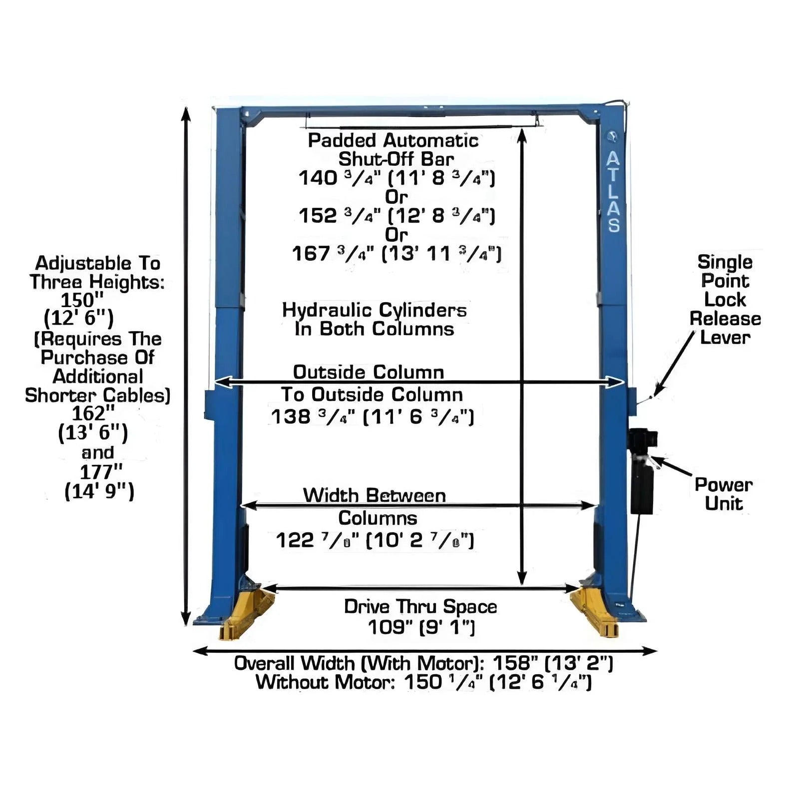 Atlas PV15PX 15,000 lb Heavy-Duty Overhead 2-Post Lift – Extra Tall & Wide Commercial Vehicle Lift
