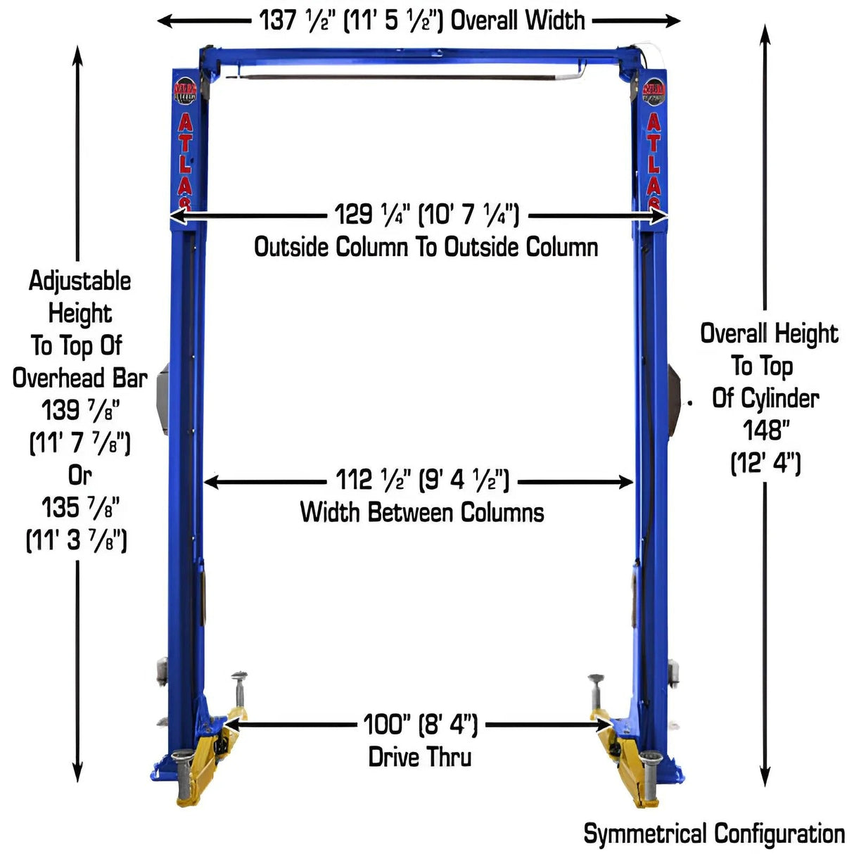 Atlas PVL10 ALI Certified 10,000 lb Overhead 2-Post Lift