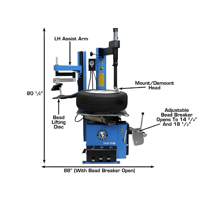 Atlas TC289LH Extra Large Rim Clamp Tire Changer with Left-Hand Assist Arm System for SUV and Truck Tires