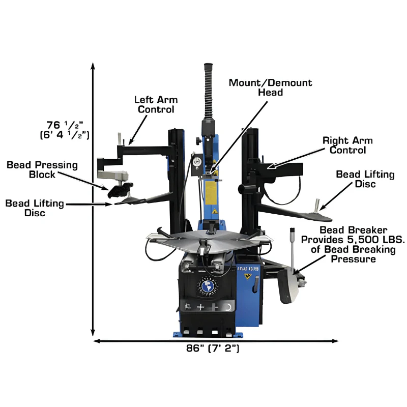 Atlas TC755DAA Wheel Clamp Tire Changer with Dual Assist Arms