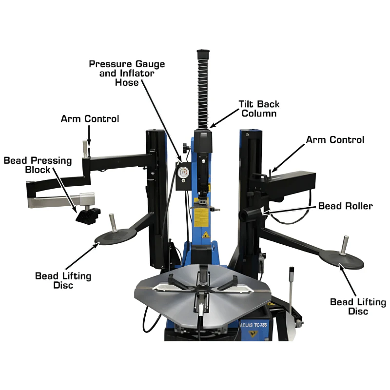 Atlas TC755DAA Wheel Clamp Tire Changer with Dual Assist Arms