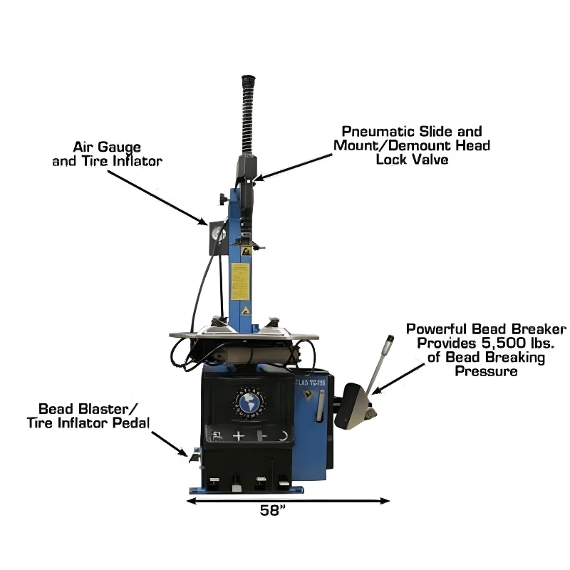 Atlas TC755 Tilt-Back Rim Clamp Tire Changer with Integrated Beadblaster