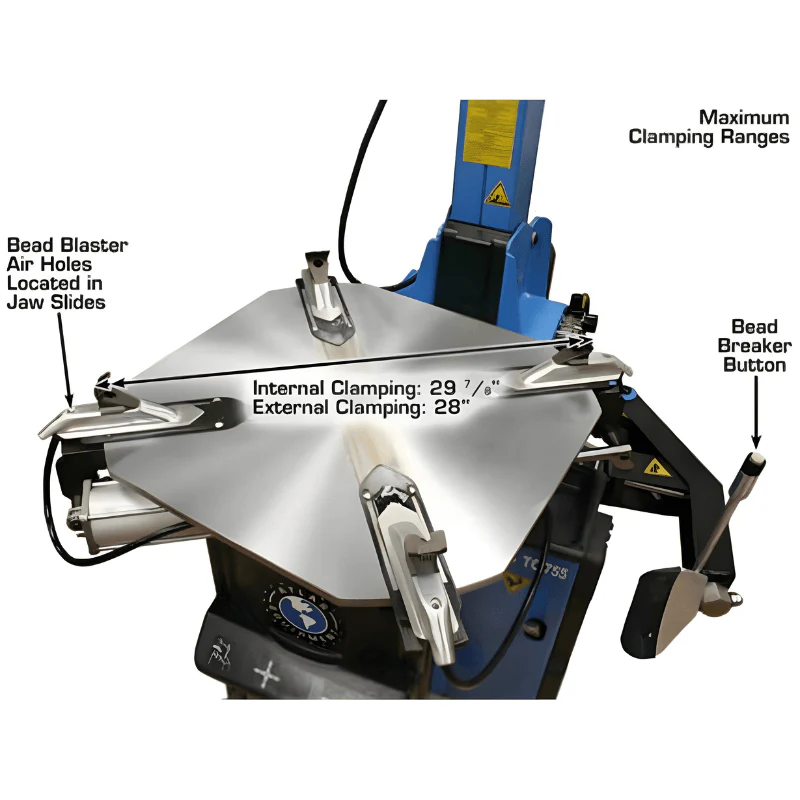 Atlas TC755 Tilt-Back Rim Clamp Tire Changer with Integrated Beadblaster