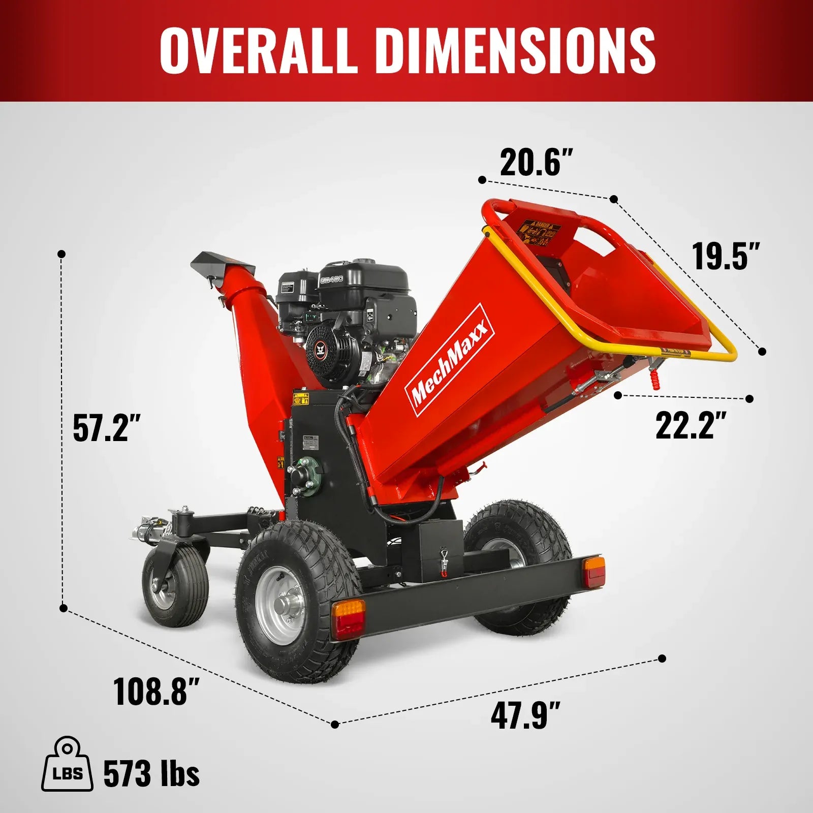 MechMaxx 6" 15HP 459cc ZONSEN 4-Wheel Drum Wood Chipper with Taillight, Model B150