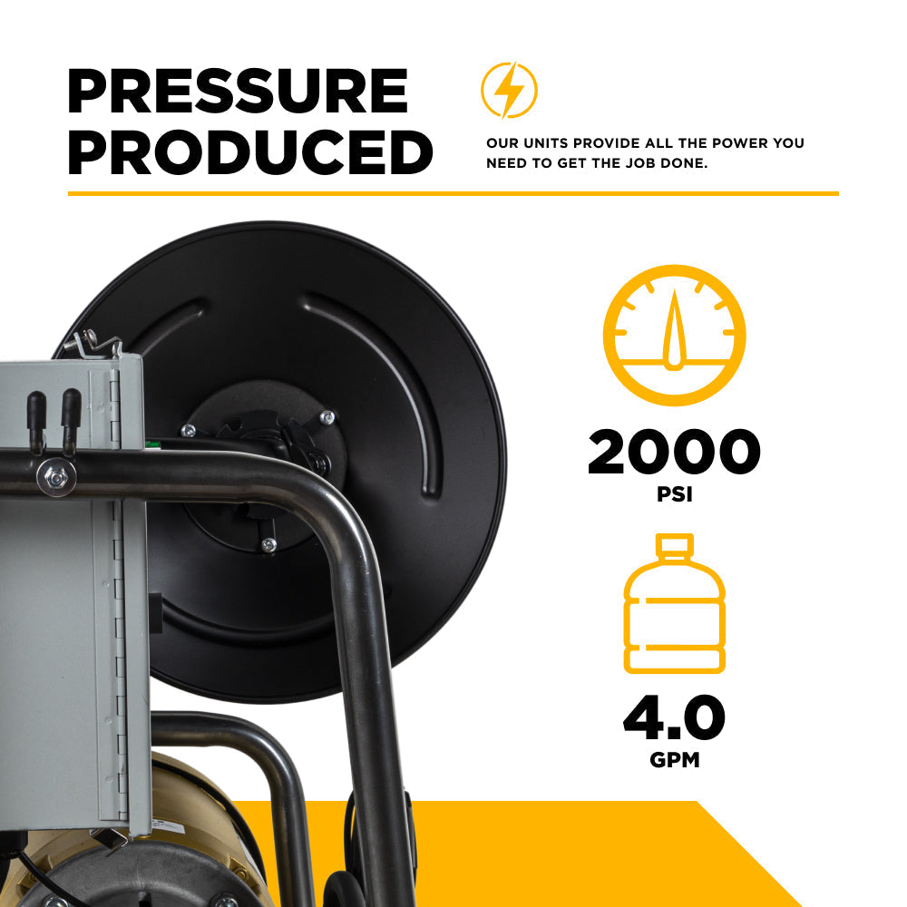 BE Power Equipment Electric Pressure Washer 2,000 PSI 4.0 GPM Wall Mount with Baldor Motor and Centurion Triplex Pump - X-2050FW1A - view 4
