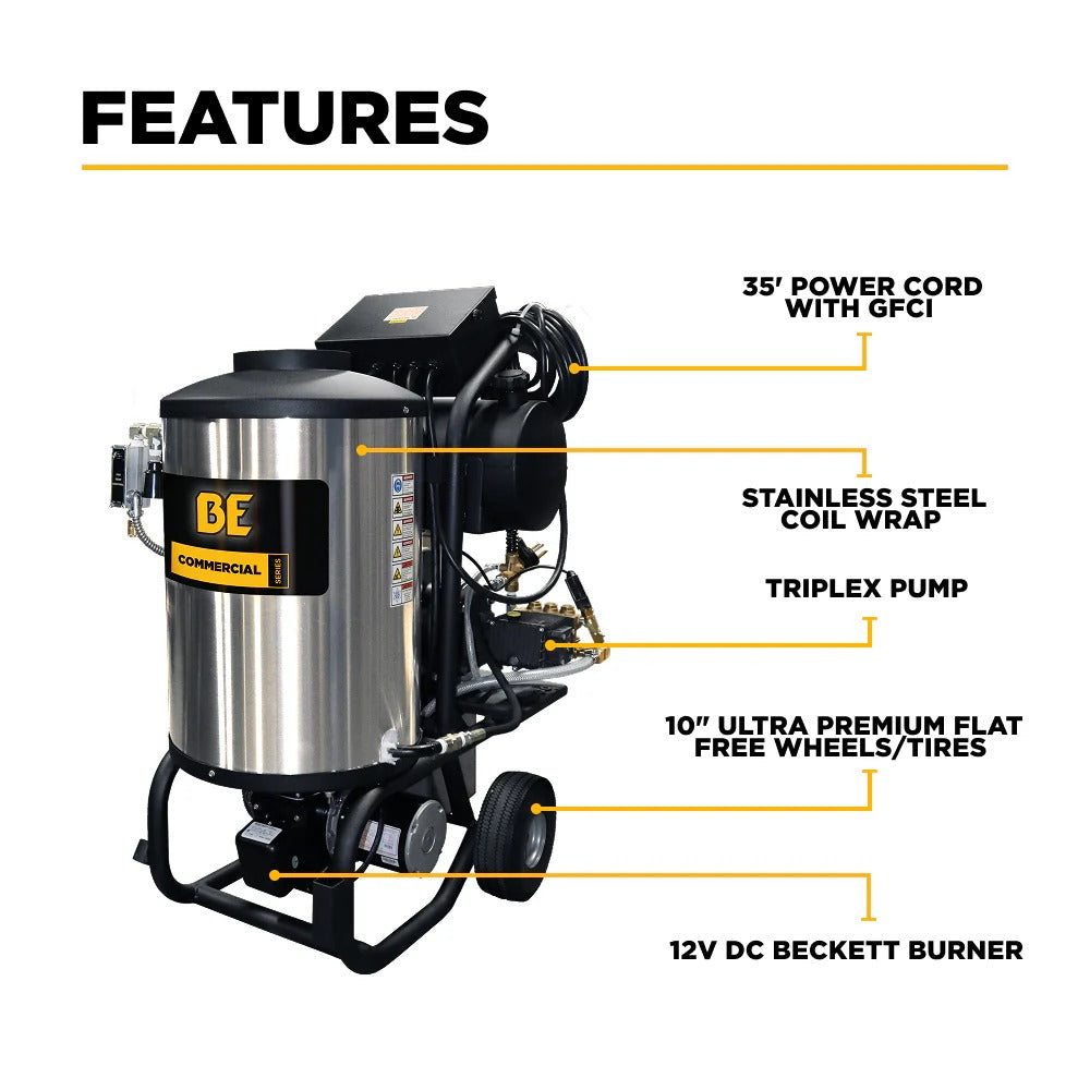BE Power Equipment Hot Water Electric Pressure Washer 2300 PSI 4.0 GPM Comet Triplex Pump - 42-6