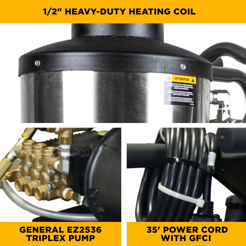 BE Power Equipment Hot Water Electric Pressure Washer 2300 PSI 4.0 GPM Comet Triplex Pump - 42-6