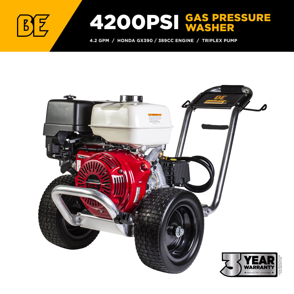 BE Power Equipment Gas Pressure Washer 4,200 PSI 4.2 GPM Cold Water with Honda GX390 Engine and General Triplex Pump - B4213HAGS - view 2
