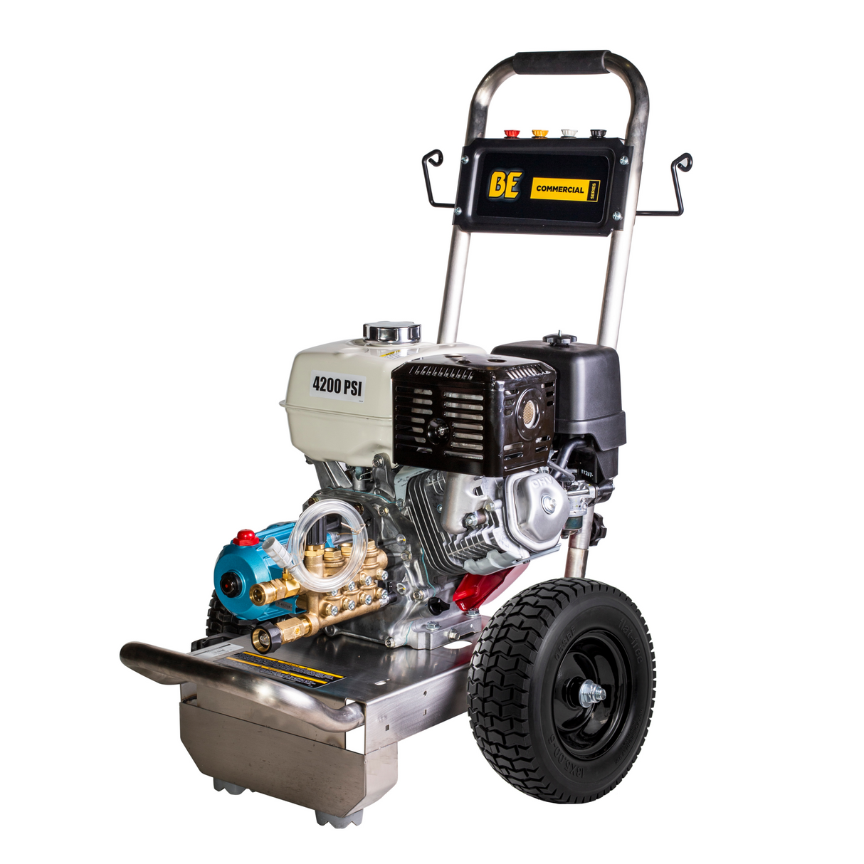 BE Power Equipment Gas Pressure Washer 4,200 PSI 4.2 GPM Cold Water with Honda GX390 Engine and CAT Triplex Pump on Stainless Steel Frame - B4213HSJ
