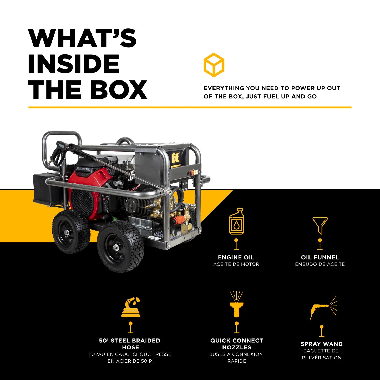 BE Power Equipment 5,000 PSI 5.0 GPM Cold Water Gas Pressure Washer - PE-5024HWEBCOM
