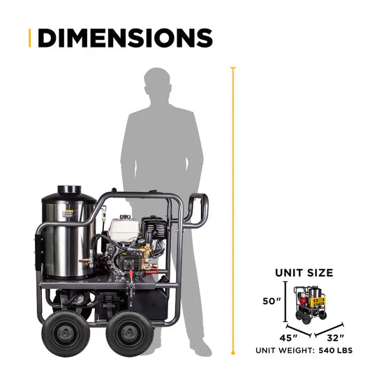 BE Power Equipment 4000 PSI Hot Water Pressure Washer 4.0 GPM Honda GX390 Engine Triplex Pump - HW4013HG