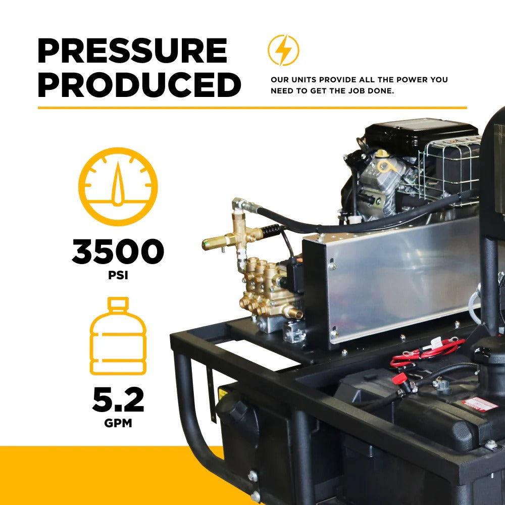 BE Power Equipment Hot Water Pressure Washer Skid 3500 PSI 5.2 GPM General Triplex Pump - Z5535GPBDH