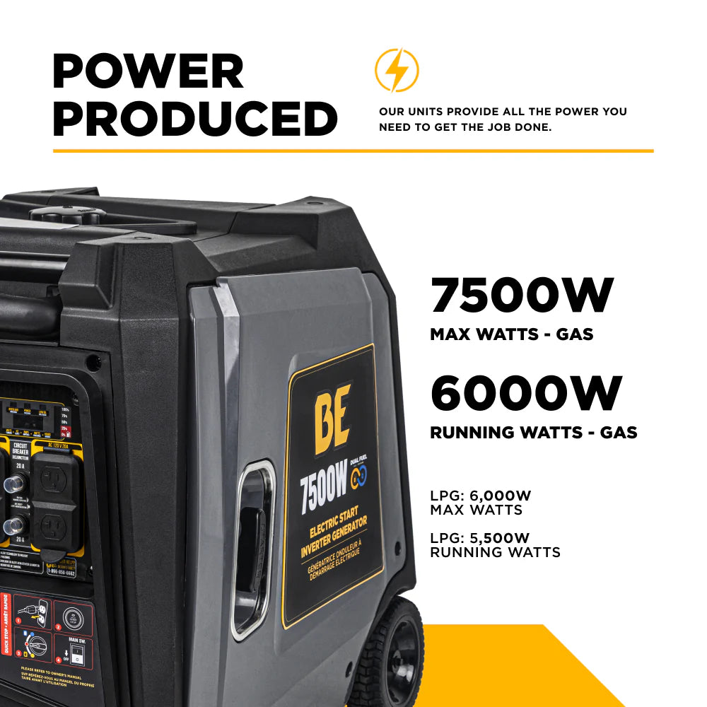 BE Power Equipment Dual-Fuel Digital Inverter Generator 7500W - BE7500ID
