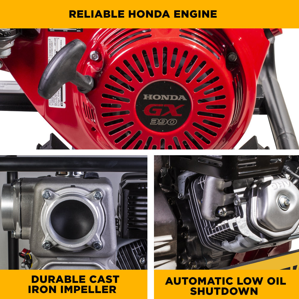 BE Power Equipment 4 Inch Trash Pump with Honda GX390 Engine, 580 GPM and 1 Inch Solids Handling - TP-4013HM - view 7