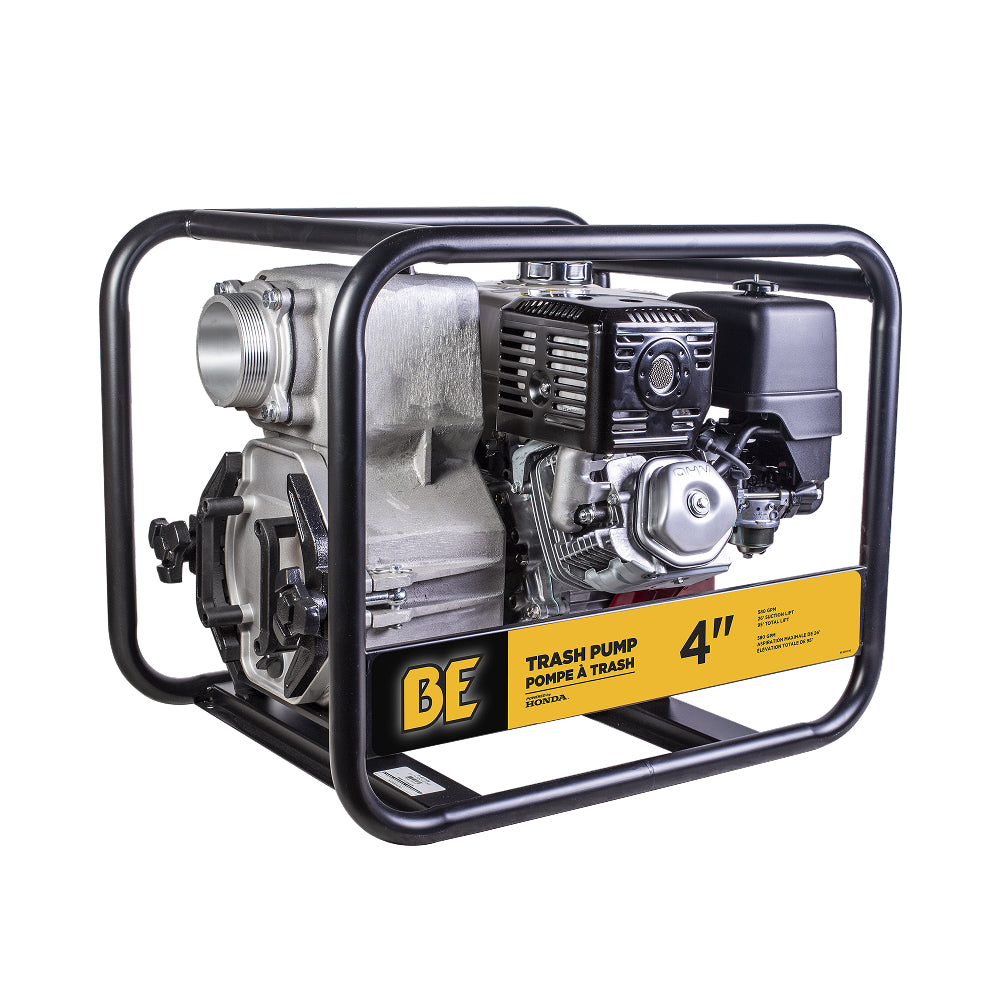BE Power Equipment 4 Inch Trash Pump with Honda GX390 Engine, 580 GPM and 1 Inch Solids Handling - TP-4013HM