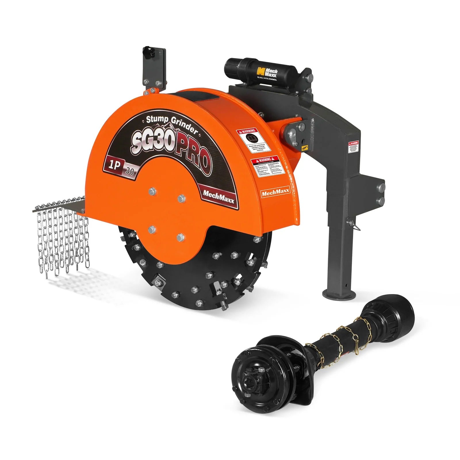 MechMaxx 3-Point PTO Stump Grinder with 30" Flywheel and 44 Carbide Teeth for 40–100HP Tractors, Includes PTO Shaft with Slip Clutch, Model SG30PRO