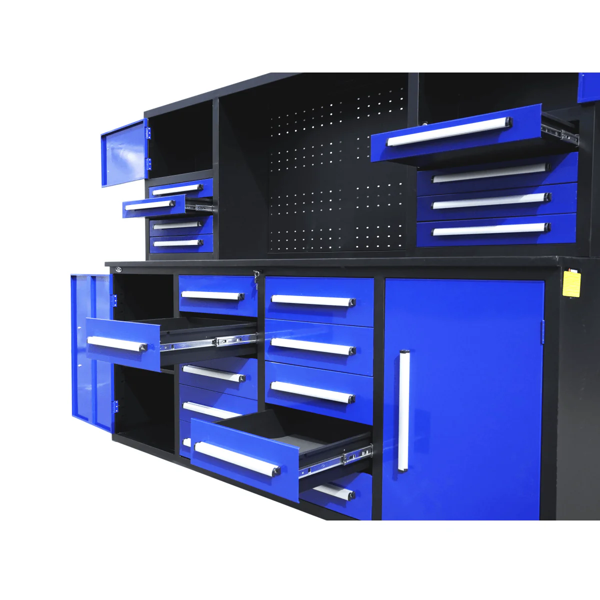 Chery Industrial 7 ft Garage Workbench Cabinet (18 Drawers & 4 Cabinets & Pegboard) - WW000204