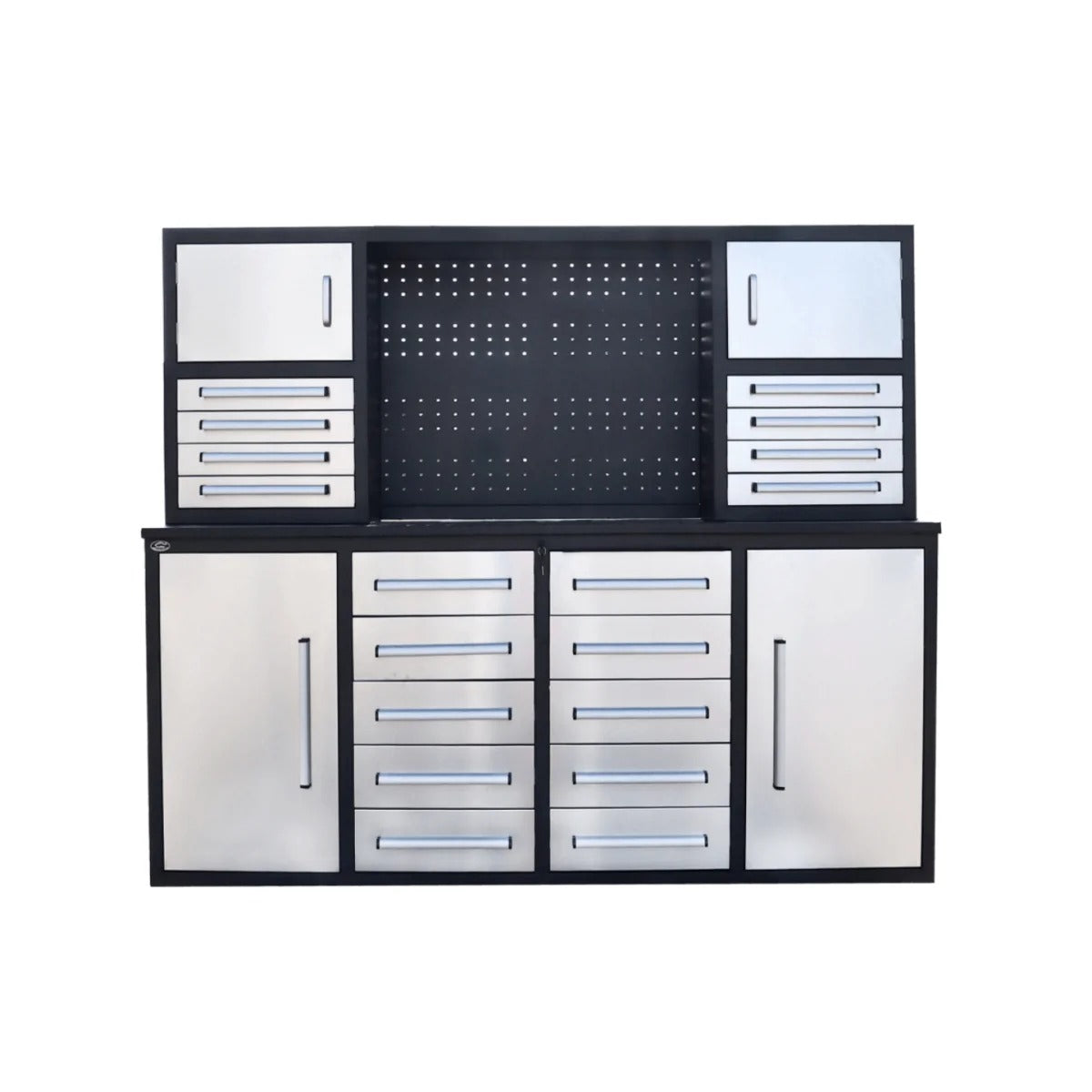 Chery Industrial 7 ft Garage Workbench Cabinet (18 Drawers & 4 Cabinets & Pegboard) - WW000204