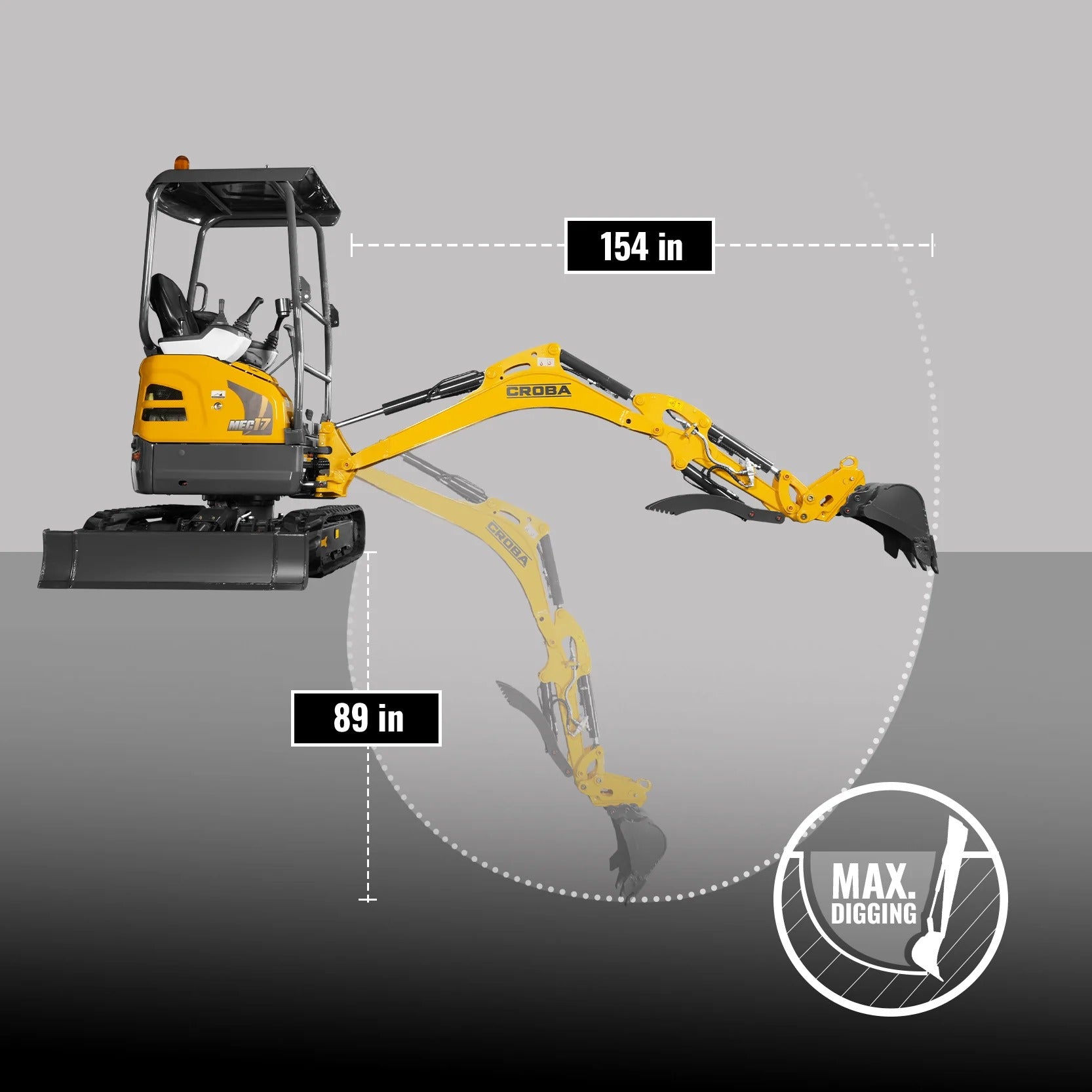 MechMaxx Mini Compact Excavator with Kubota D902 Engine, 89" Max Digging Depth, 4145 lb Operating Weight, Model MEC17