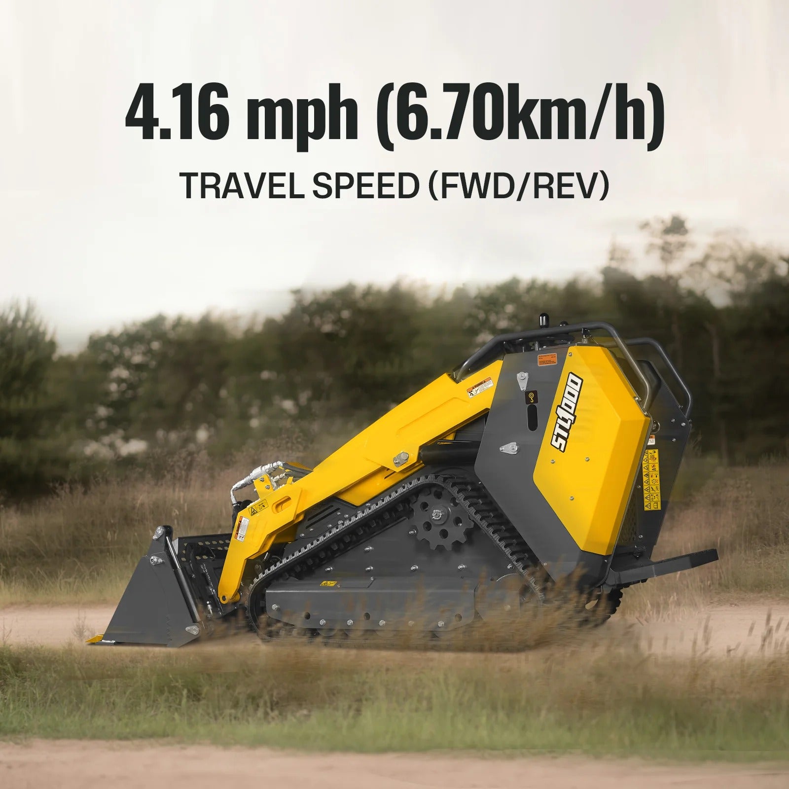 MechMaxx 25HP KUBOTA D1105 Diesel Stand-On Mini Skid Steer Track Loader with 4-in-1 Bucket, Model STL1000
